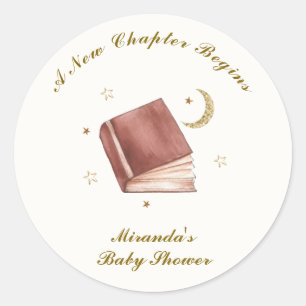Pegatina Redonda Elegante Baby Shower del Boho Book Moon