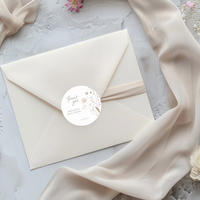 Pegatina Redonda Elegante Baby Shower Floral Wildflower (Subido por el creador)