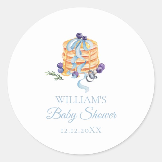 Pegatina Redonda Elegante Baby Shower francés de crepes de arándano (Anverso)