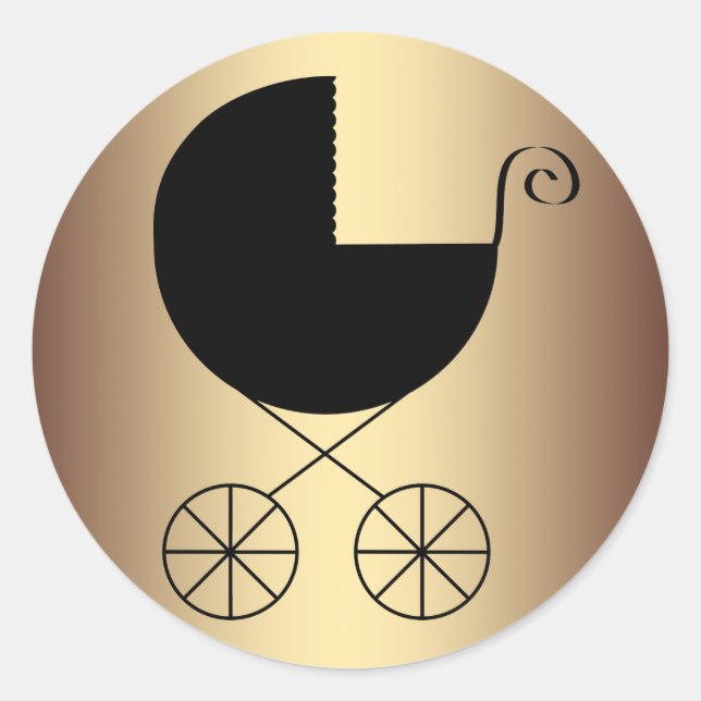 Pegatina Redonda Elegante Baby Shower negro y dorado (Anverso)