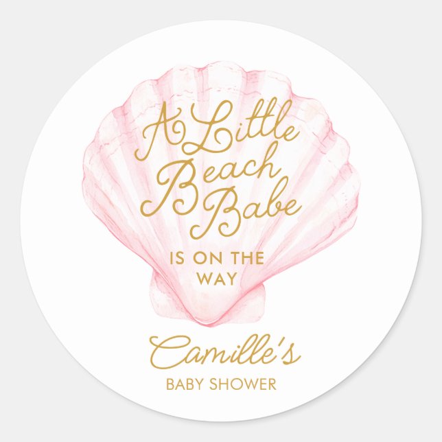 Pegatina Redonda Elegante Baby Shower Pink Little Beach (Anverso)