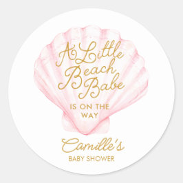 Pegatina Redonda Elegante Baby Shower Pink Little Beach
