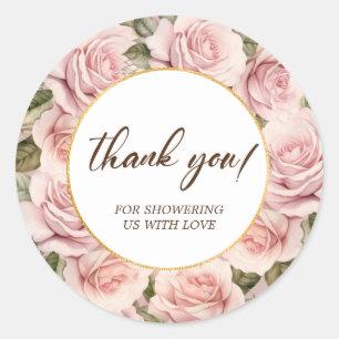 Pegatina Redonda Elegante Baby Shower rosa