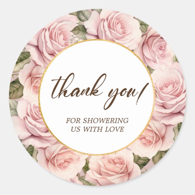 Pegatina Redonda Elegante Baby Shower rosa (Anverso)