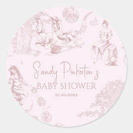Pegatina Redonda Elegante Baby Shower rosado de Jouy Picnic