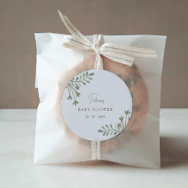 Pegatina Redonda Elegante Baby Shower rústico botánico