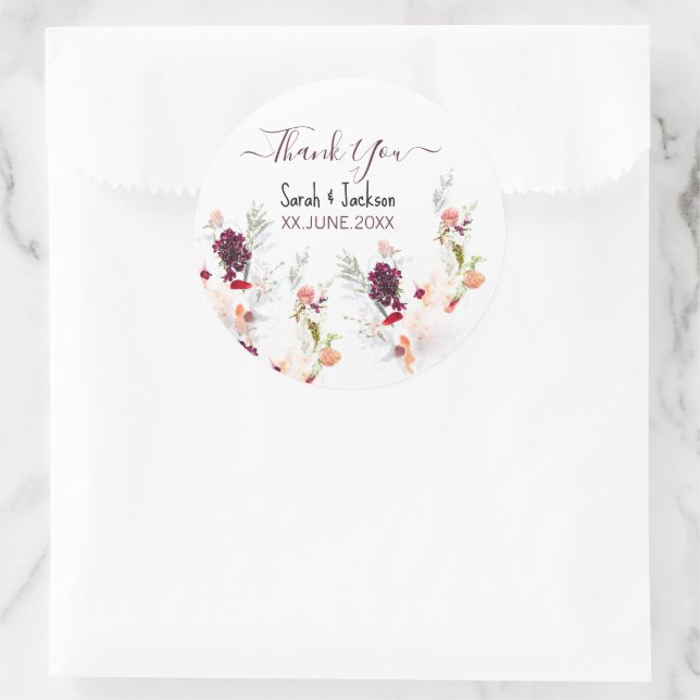 PEGATINA REDONDA ELEGANTE BABY SHOWER VERDE, NARANJA, ROJO Y VINO (Bolso)