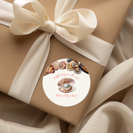 Pegatina Redonda Elegante bajo el mar Chica Pearl Baby Shower
