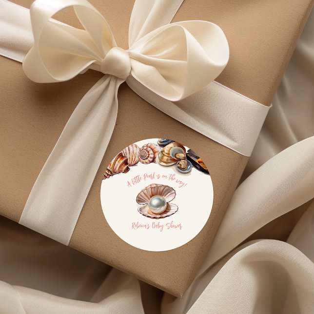 Pegatina Redonda Elegante bajo el mar Chica Pearl Baby Shower (Subido por el creador)