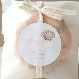 Pegatina Redonda Elegante Bajo El Mar Pequeño Baby Shower Perla