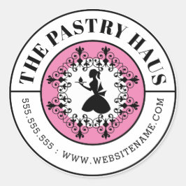 Pegatina Redonda Elegante Baker Silhouette Curved Text