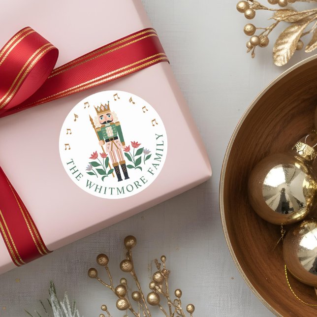 Pegatina Redonda Elegante Ballet Nutcracker Música Floral Soldado d (Elegant Nutcracker Ballet Toy Soldier Floral Music Classic Round Sticker)