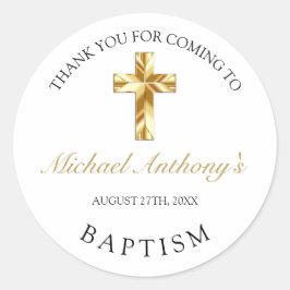 Pegatina Redonda Elegante Baptismo De Bebé De Oro Gracias