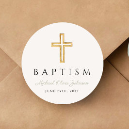 Pegatina Redonda Elegante bautismo de escritura verde cruzado