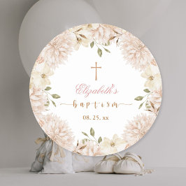 Pegatina Redonda Elegante bautismo floral de boho rosado