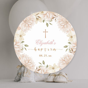 Pegatina Redonda Elegante bautismo floral de boho rosado