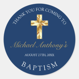 Pegatina Redonda Elegante Bebé Azul Oro Gracias