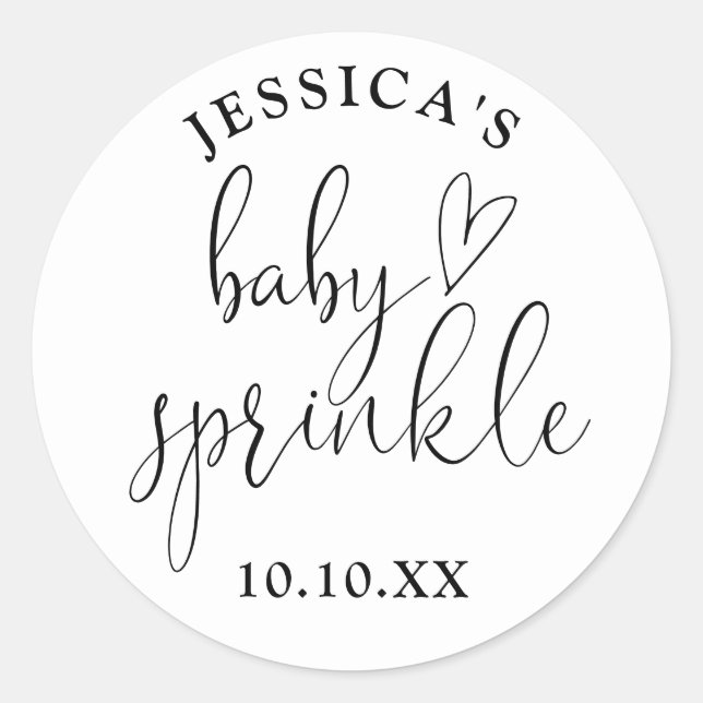 Pegatina Redonda Elegante Bebé Blanco Y Negro Sprinkle Favor De Duc (Anverso)