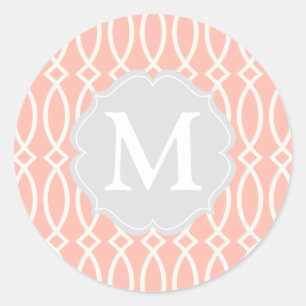 Pegatina Redonda Elegante bebé rosado moderno Trellis personalizado