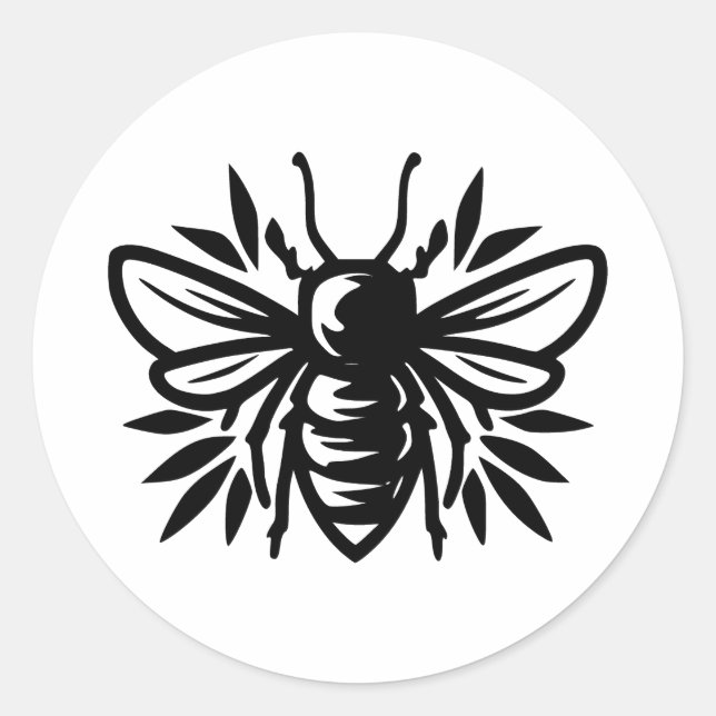 Pegatina Redonda Elegante Bee Silhouette en BW (Anverso)