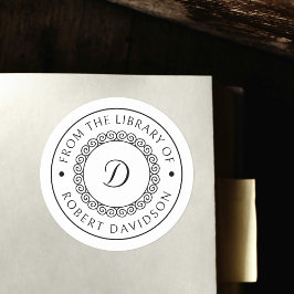 Pegatina Redonda Elegante biblioteca redonda inicial de época