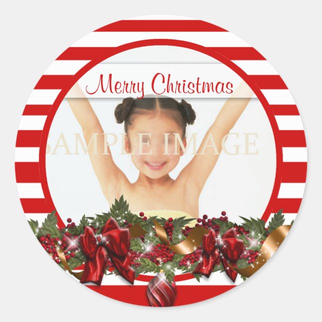 Pegatina Redonda Elegante bienvenida familiar con fotos PERSONALIZA (Anverso)