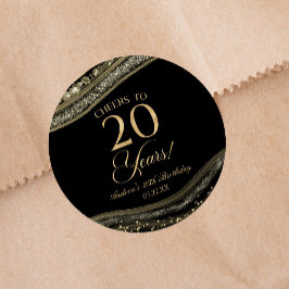 Pegatina Redonda Elegante Black Gold Agate 2000 cumpleaños