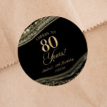Pegatina Redonda Elegante Black Gold Agate 80th Birthday Party<br><div class="desc">¡Esta es una elegante Agate de Oro Negro 80th Birthday Party Favorece a los Pegatinas Labels!</div>