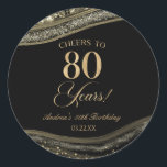 Pegatina Redonda Elegante Black Gold Agate 80th Birthday Party<br><div class="desc">¡Esta es una elegante Agate de Oro Negro 80th Birthday Party Favorece a los Pegatinas Labels!</div>