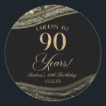 Pegatina Redonda Elegante Black Gold Agate 90th Birthday Party<br><div class="desc">¡Esta es una elegante Agate de Oro Negro 90 cumpleaños que favorece a los Pegatinas!</div>