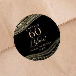 Pegatina Redonda Elegante Black Gold Agate Fiesta de cumpleaños núm