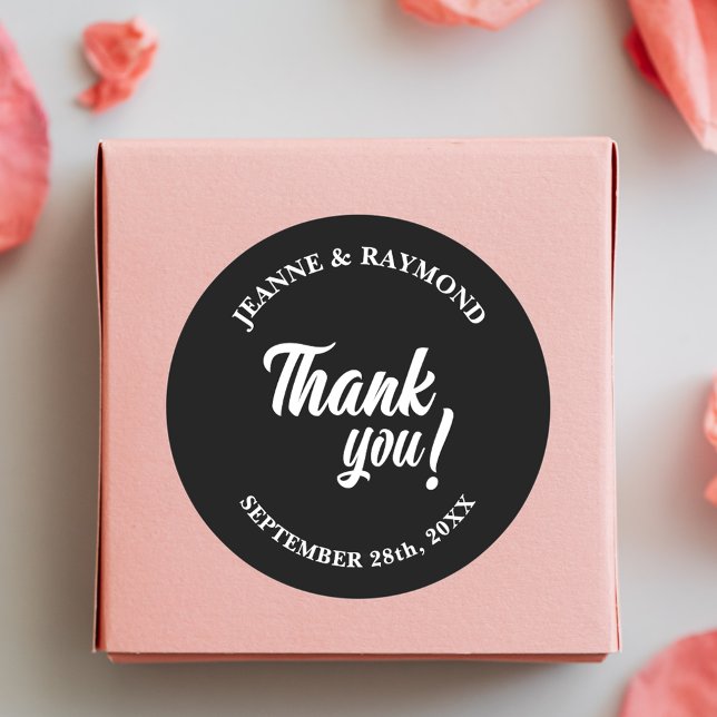 Pegatina Redonda Elegante Black Personalizado Gracias Boda Favor (Subido por el creador)