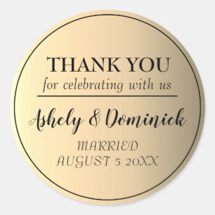 Pegatina Redonda Elegante Black Script Gold Gracias Favor De Boda