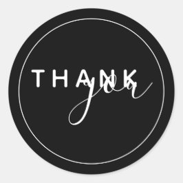 Pegatina Redonda Elegante Blanco Blanco Negro Gracias