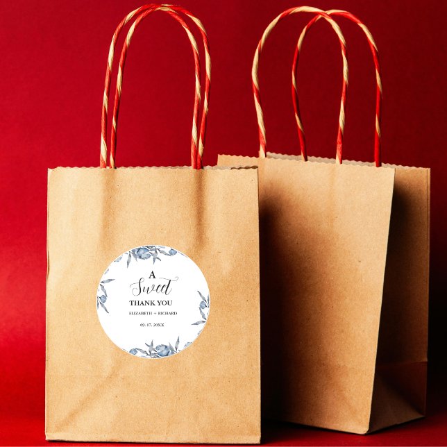 Pegatina Redonda Elegante Blue Botanical Sweet Gracias Fiesta (Subido por el creador)