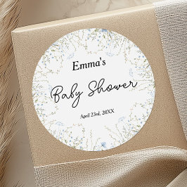 Pegatina Redonda Elegante Blue Cornflower Wildflower Baby Shower