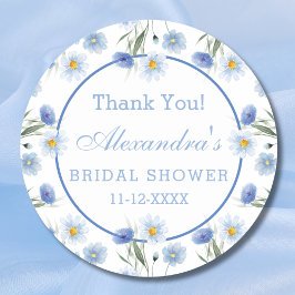 Pegatina Redonda Elegante Blue Floral Boho Bridal Shower Gracias