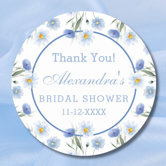 Pegatina Redonda Elegante Blue Floral Boho Bridal Shower Gracias (Subido por el creador)