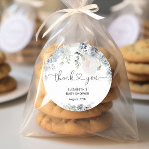 Pegatina Redonda Elegante Blue Garden Baby Shower