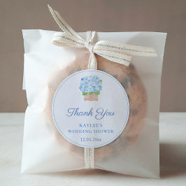 Pegatina Redonda Elegante Blue Hydrangeas Wedding Shower Favor