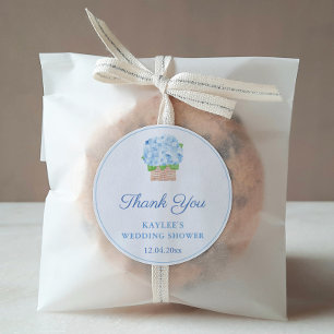 Pegatina Redonda Elegante Blue Hydrangeas Wedding Shower Favor