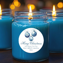 Pegatina Redonda Elegante Blue Merry Christmas Ornaments Company