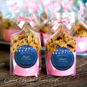 Pegatina Redonda Elegante Blue Night & String Lughts Bridal Shower