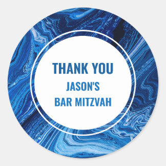 Pegatina Redonda Elegante Blue Ocean Waves Bar Mitzvah