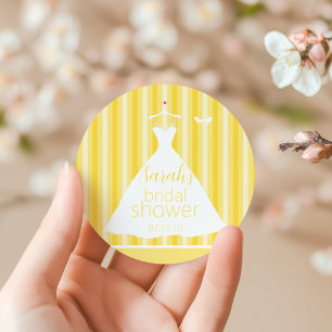 Pegatina Redonda Elegante Boda Amarillo Vestido Bridal Shower