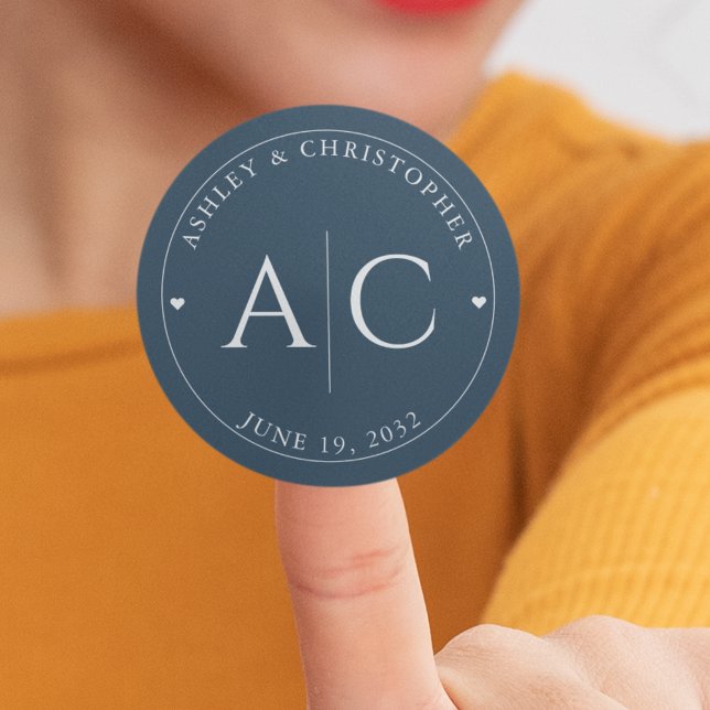 Pegatina Redonda Elegante Boda azul de la Marina Moderna (Subido por el creador)