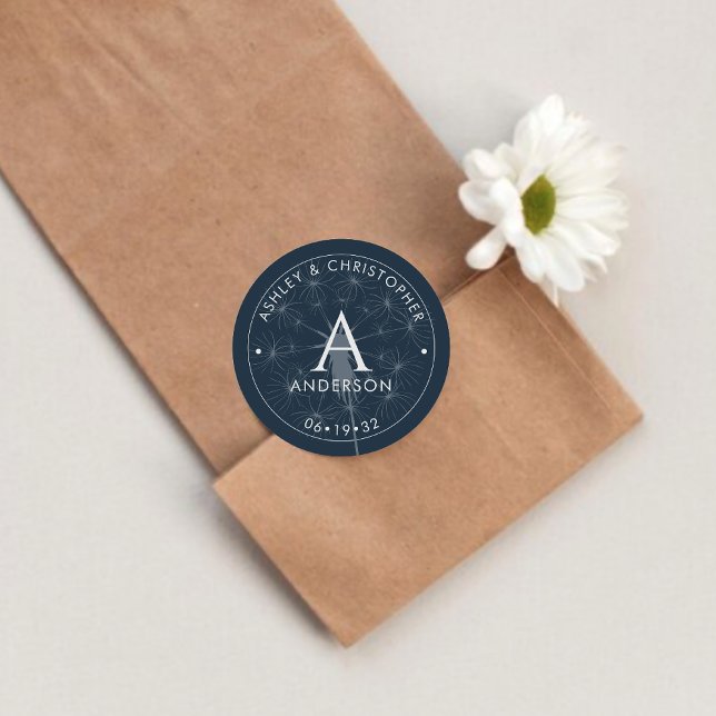 Pegatina Redonda Elegante Boda azul de la Marina Moderna (Subido por el creador)