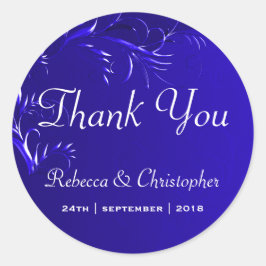 Pegatina Redonda Elegante Boda Azul Real Gracias