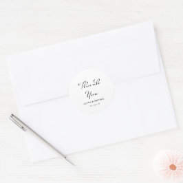 Pegatina Redonda Elegante Boda blanco caligrafía Minimalista