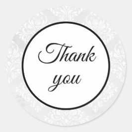 Pegatina Redonda Elegante Boda blanco Damask Gracias Simple